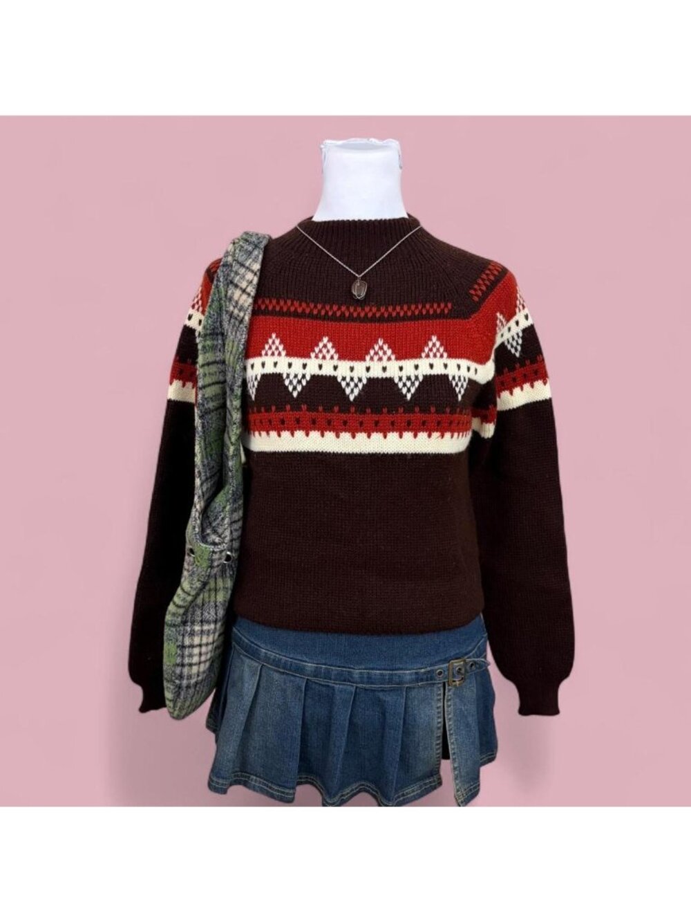 70s striped retro boho acrylic mock neck sweater